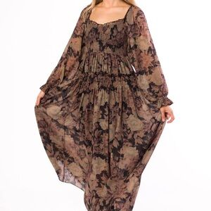 Worth Collective Blaine Smocked Maxi Dress in Black Floral- Maternity Friendly!